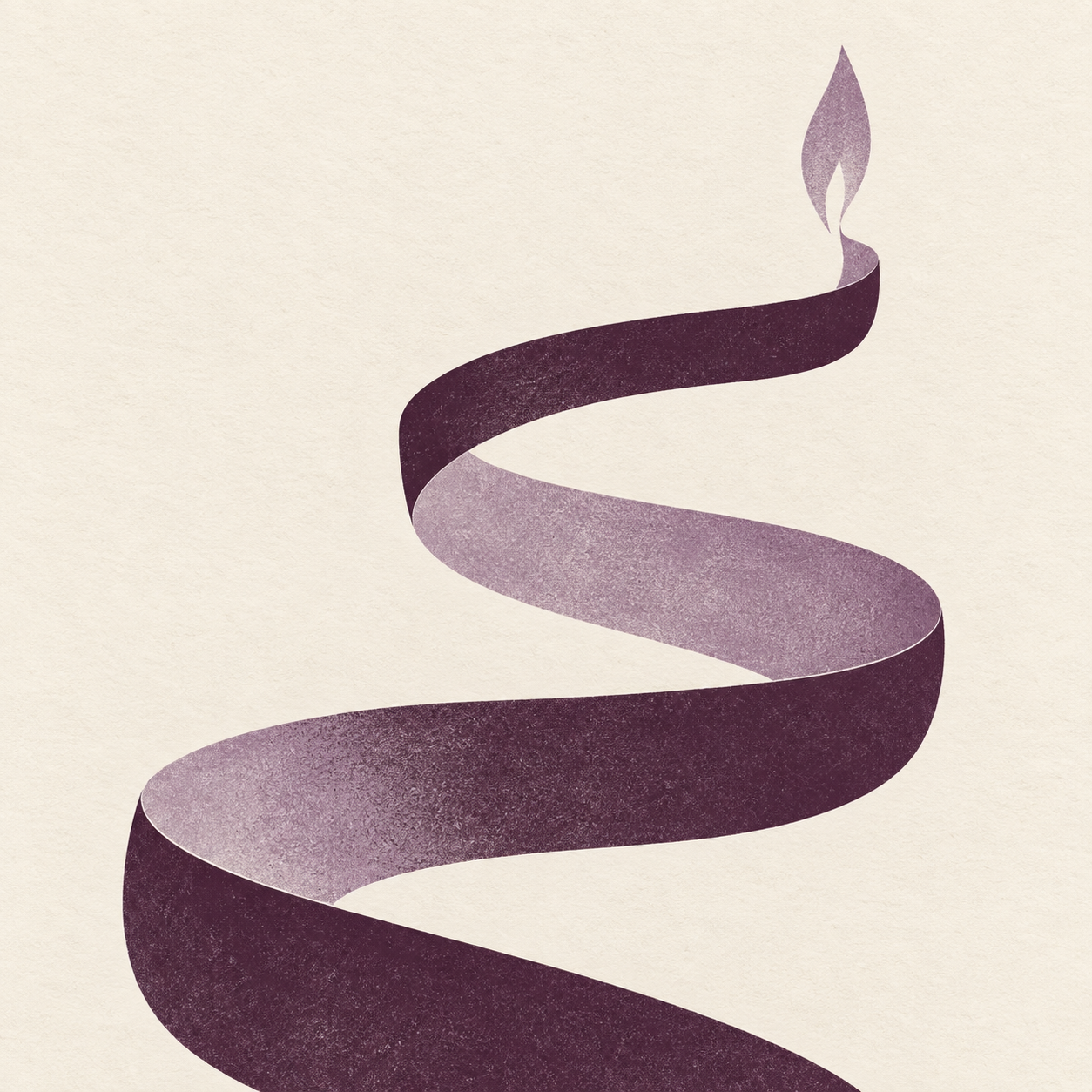Duotone-Illustration: Ein geschwungenes Band wird zur Spirale und endet in einer Flamme.